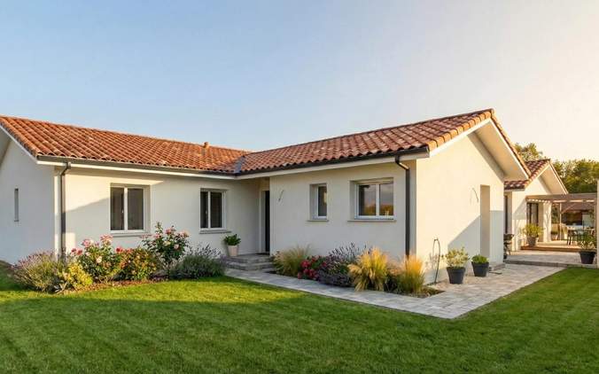 Villa contemporaine de plain-pied construite à Saubrigues par Landes Habitat
